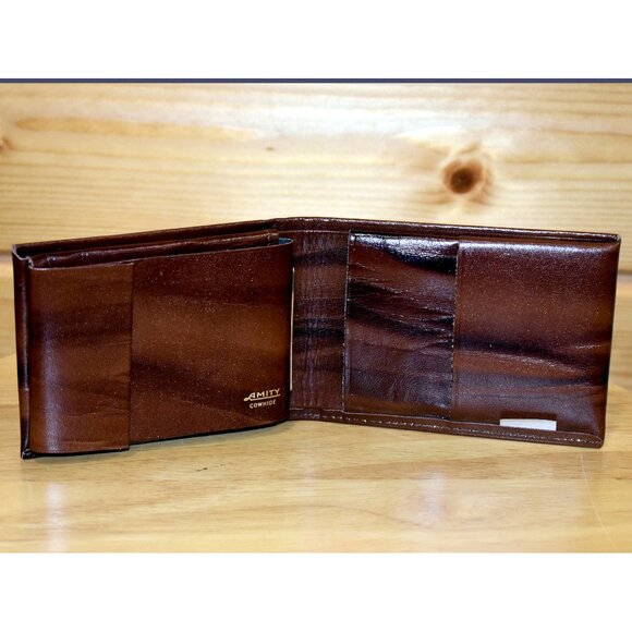 VTG Amity Bifold Wallet Billfold Cowhide Marble Brown Leather w Inspection Card - Picture 1 of 6